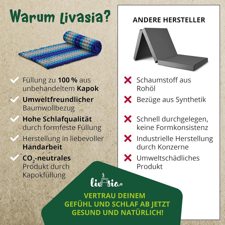 livasia Rollmatte Rollmatratze L-200x110x4,5cm, Gästebett Gästematratze 1 Person, Reisebett Kofferra
