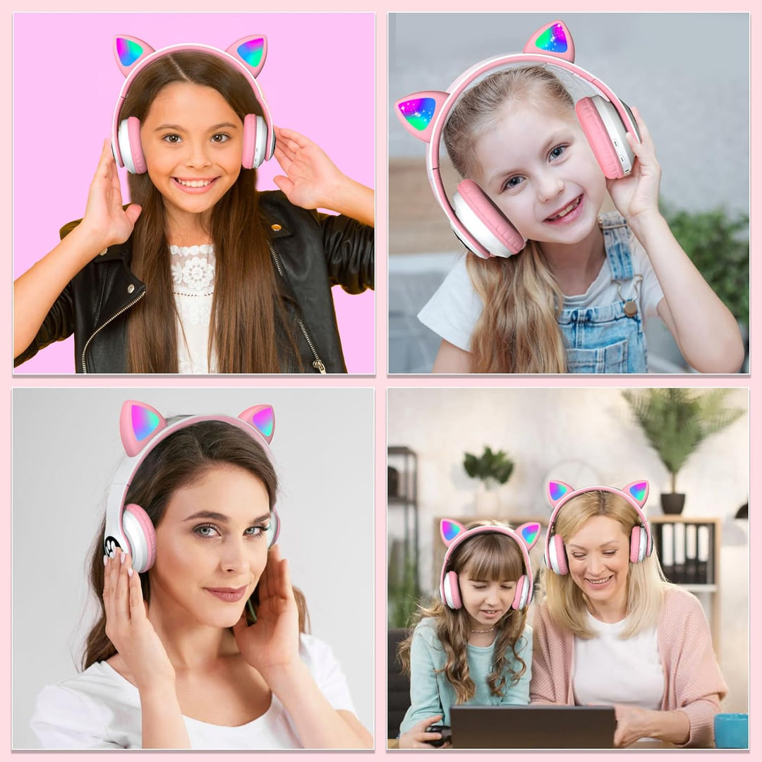 Katzenohr Kopfhörer Kindergeburtstag Geschenke Kind LED Katzenohren Faltbar Kabellose Bluetooth Over
