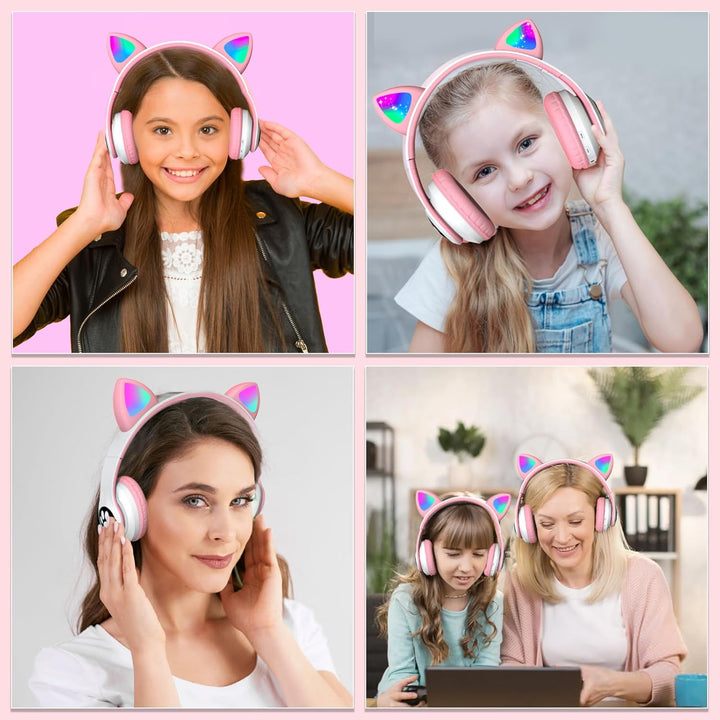 Katzenohr Kopfhörer Kindergeburtstag Geschenke Kind LED Katzenohren Faltbar Kabellose Bluetooth Over