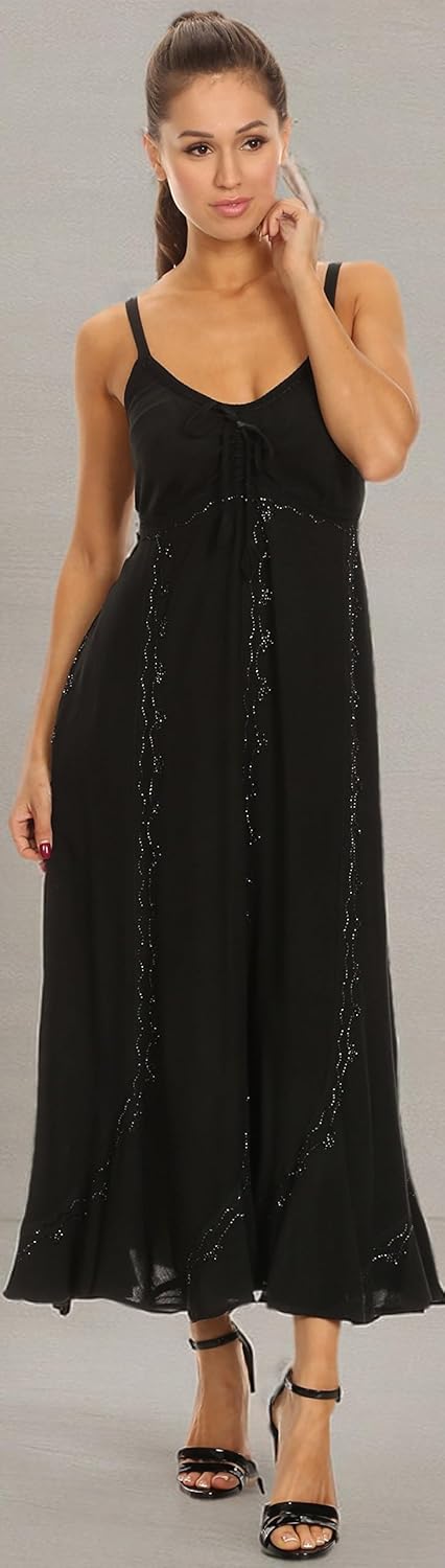 Sakkas Allie Stein gewaschen gestickte verstellbaren Spaghettiträgern Langes Kleid L-XL Grosse Gröss