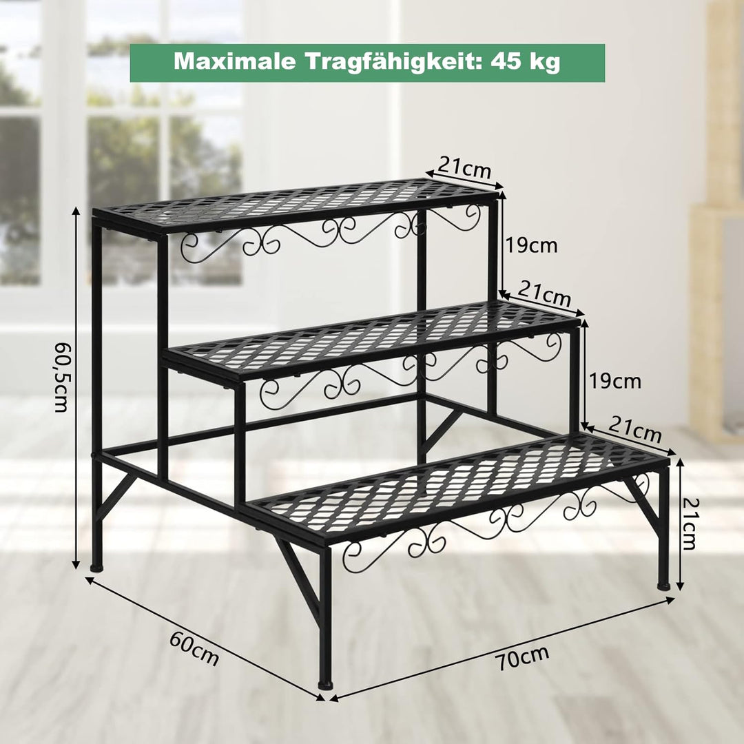 GOPLUS 3 Ebenen Metall Pflanzenständer, Blumentreppe Outdoor, Blumenregal Pflanzentreppe für Garten