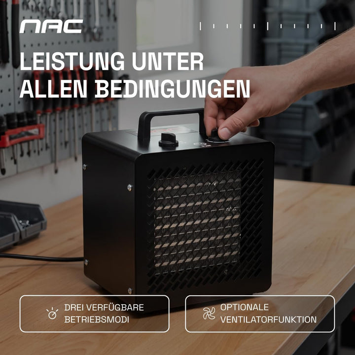 NAC Elektrischer Keramik Heizlüfter 3000 Watt - Heizstrahler mit Thermostat, Heizung Elektrisch - He