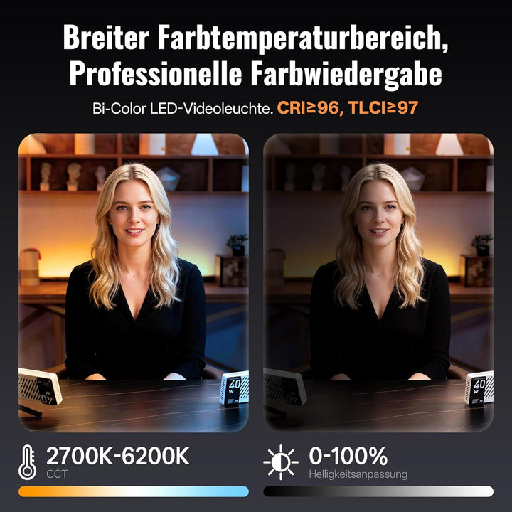 ZHIYUN FIVERAY M40 LED Videoleuchte [Official], 40W Videolicht mit 14000 Lux und 2700-6200K, CRI 96+