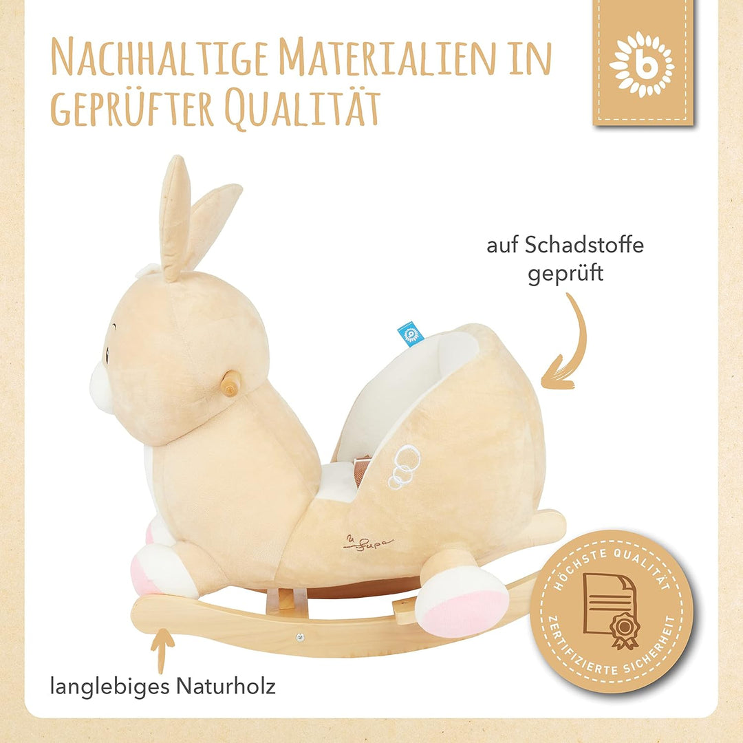 Bieco Plüsch Schaukeltier Hase Hopsi, 60 cm | Kinder Schaukelstuhl mit Sicherheitsgurt | Baby Schauk
