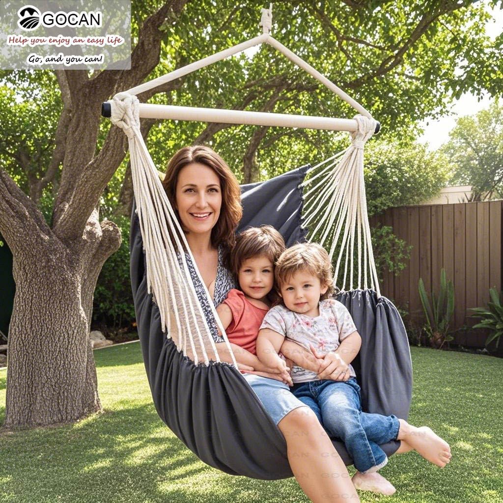 Hanging Chair and Large Hammock, 100 x 135 cm, 150 kg Load, Cotton Material, Metal, Wide Perch, Rock