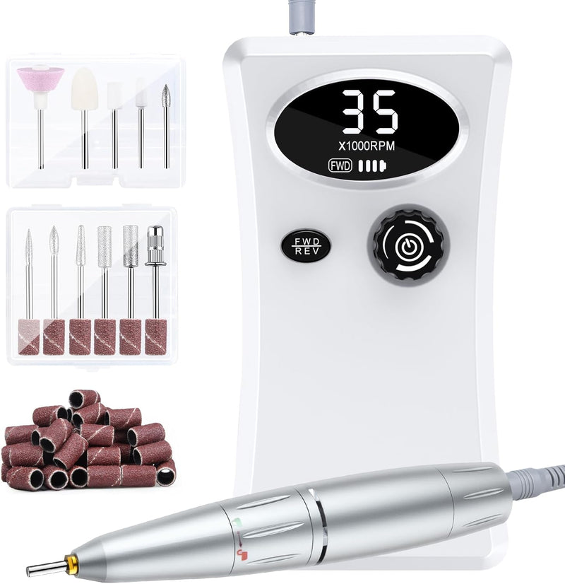 Elektrische Nagelfräser, Nagelfräser 35000 U/Min Aufladbar Nagelfeile Nagelbohrer mit LED-Anzeige Ma