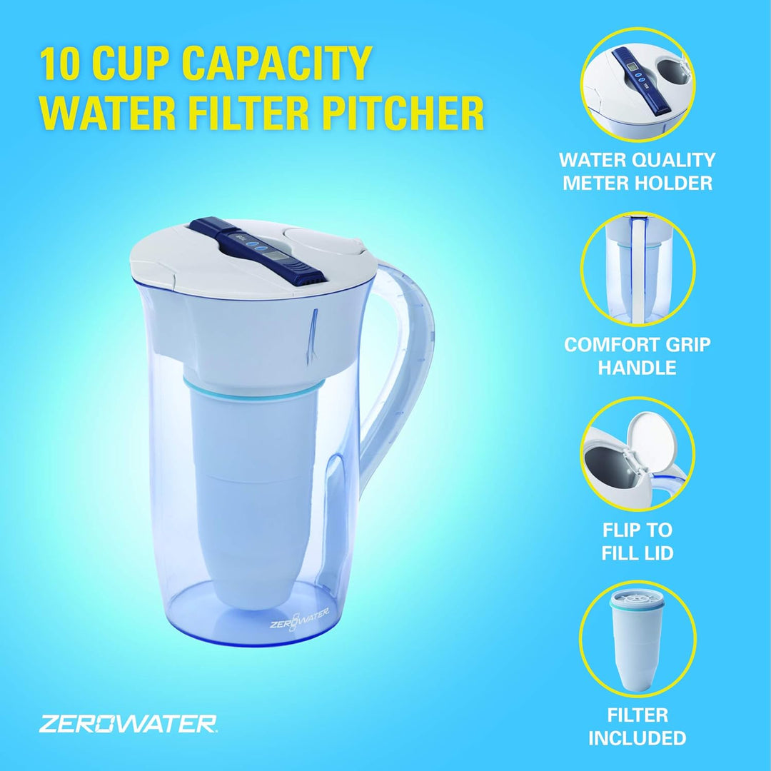 ZeroWater 5-Stufige Filterkanne für Trinkwasser mit 2,4 L - NSF-Zertifizierte Wasserfilter Kanne, um