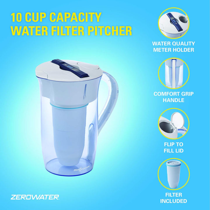 ZeroWater 5-Stufige Filterkanne für Trinkwasser mit 2,4 L - NSF-Zertifizierte Wasserfilter Kanne, um