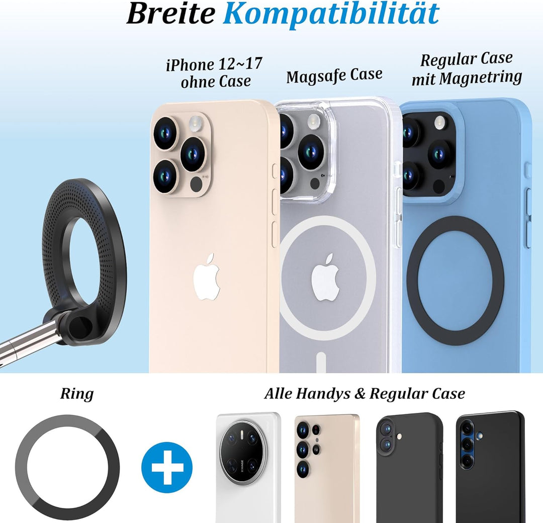 PlusAcc Vakuum Handyhalterung Auto Saugnapf - 360°Drehbar Zusammenklappbar Tragbar Magnetisch Handy