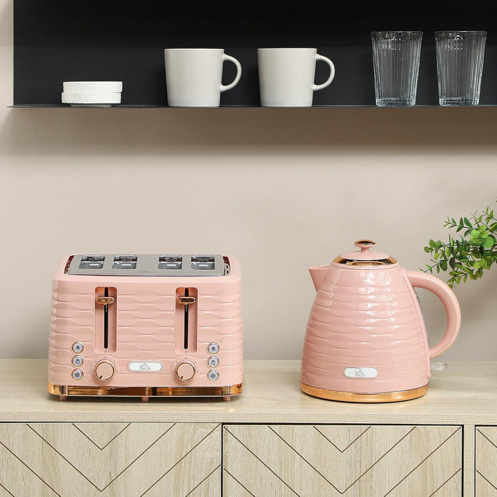 HOMCOM Wasserkocher Toaster Set Frühstück-Set mit 1,7L Wasserkocher, 4 Scheiben Toaster, 2200 W, 7 B