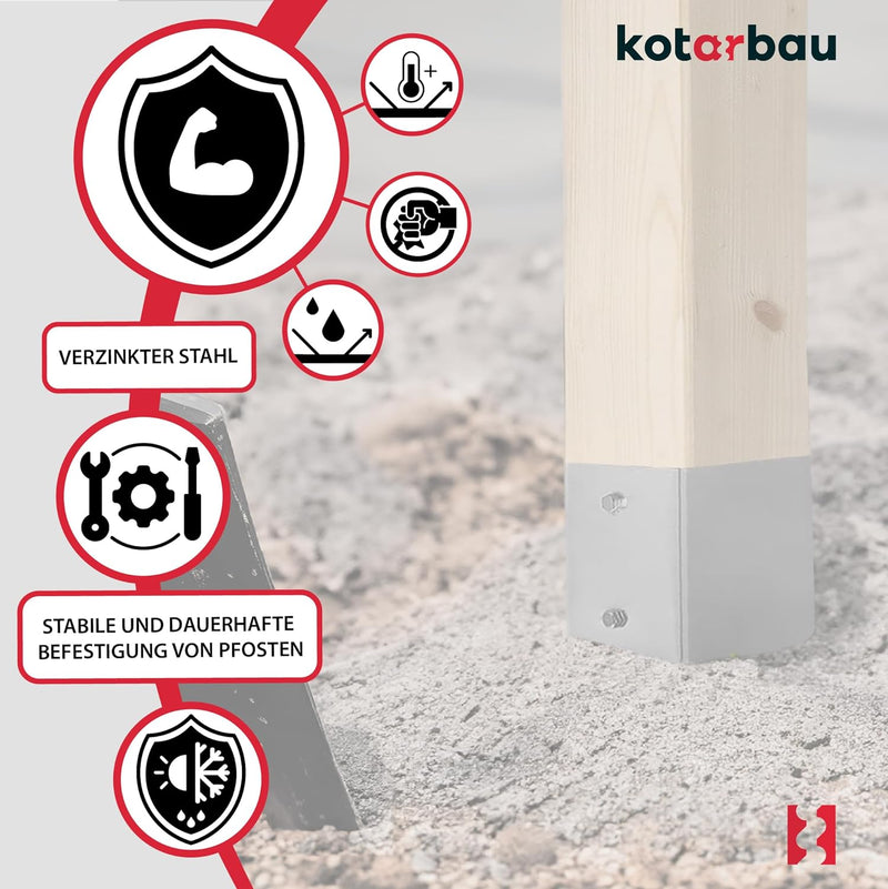 KOTARBAU® 2er Set Einschlagbodenhülse 61 x 61 mm Länge 750 mm Feuerverzinkt Pfostenträger Stahl Eins