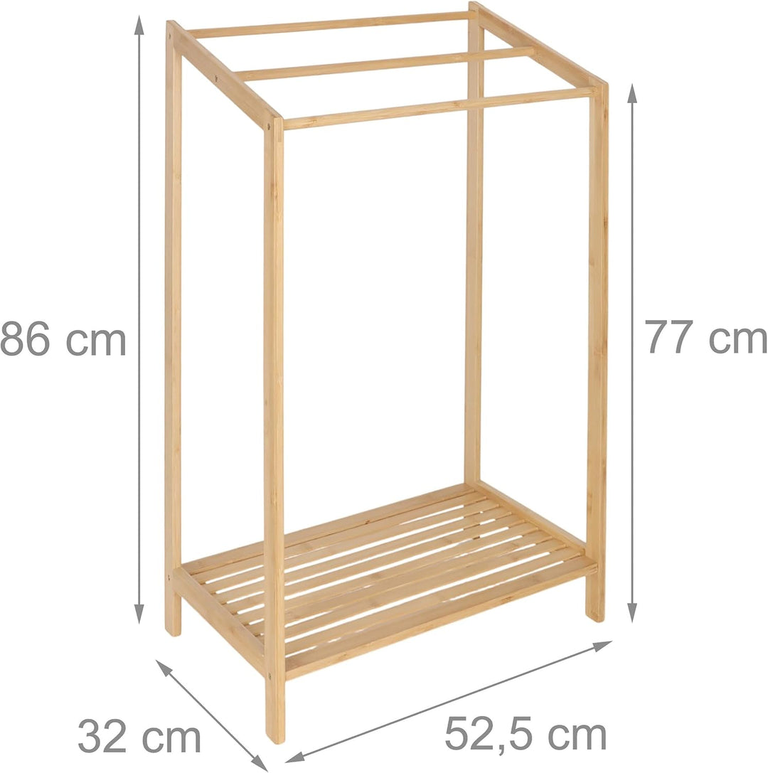 Relaxdays Handtuchständer Bambus, 3 Stangen, mit Ablage, HBT: 86 x 52,5 x 32 cm, freistehend, Duscht