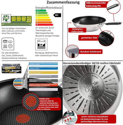Tefal E30 Jamie Oliver Wok pfanne Induktion 28 cm -SET4- Wokpfanne Antihaft-beschichtet, Spülmaschin