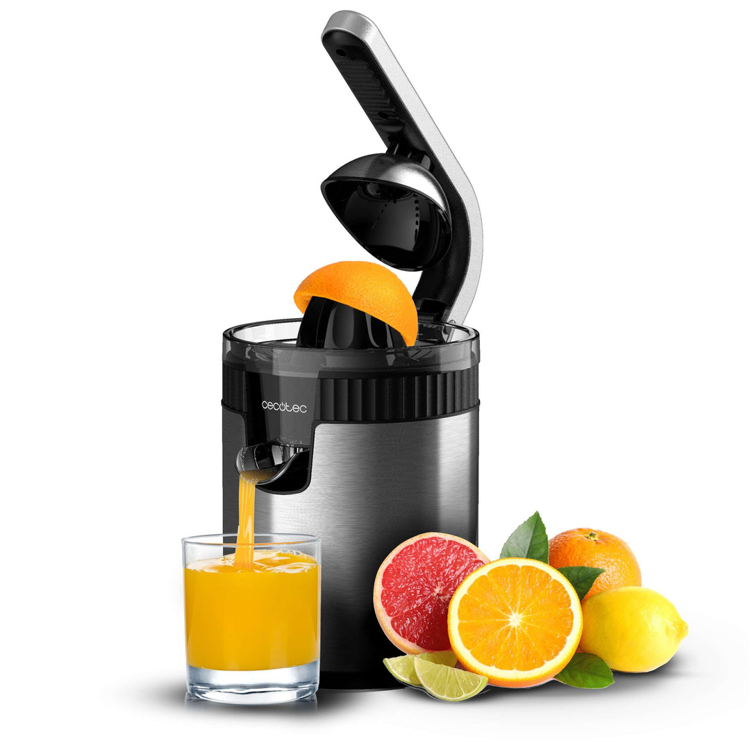 Cecotec Elektrische Zitruspresse mit Arm für Orangen und Zitrusfrüchte Xqueeze RetroJuice 600 Steel.