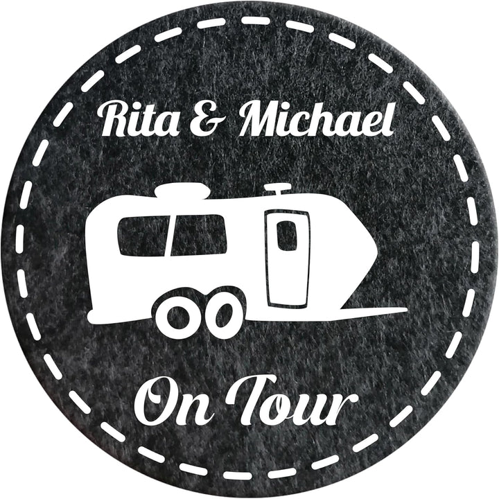 4 Filz Untersetzer Camping personalisiert mit Wunschtext und Motiv, Geschenk für Camper, Wohnwagen D