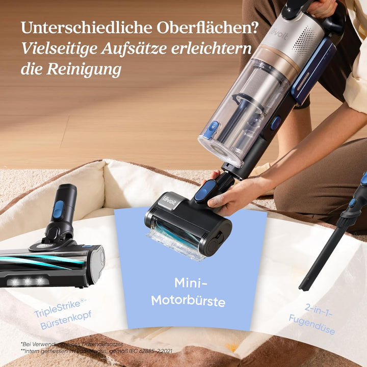 Levoit Akku Staubsauger mit Mini-Motorbürste für Tierhaare, 99,99 Prozent HEPA Filtrationseffizienz,