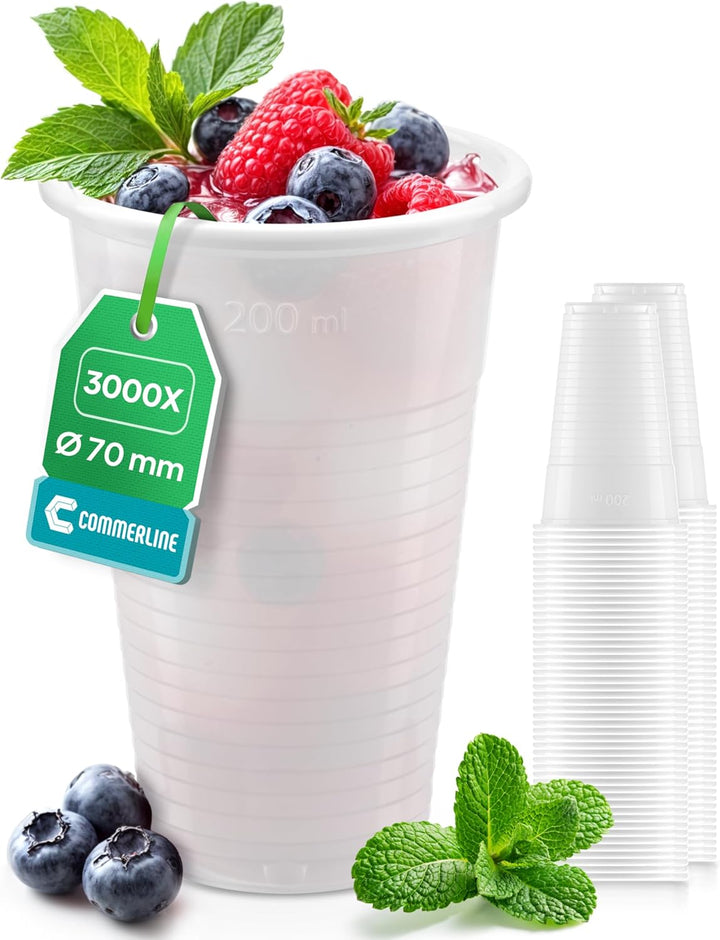 3000 Stück Commerline Plastikbecher 0,2L Trinkbecher | Einweg Plastik Becher Einwegbecher Partybeche