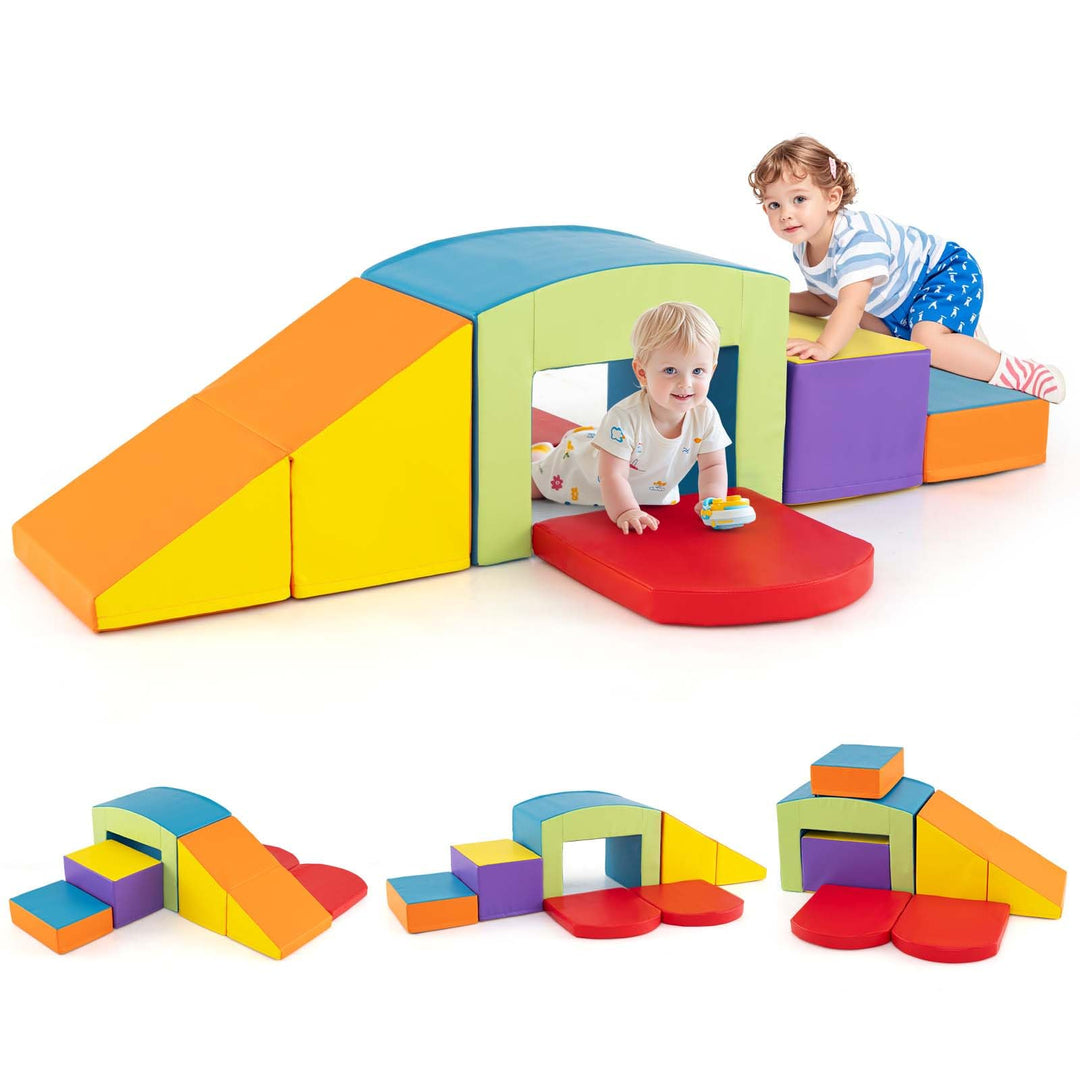 COSTWAY 7 TLG. Schaumstoffbausteine, Softbausteine mit Tunne, Treppe & Rampe, EN71-zertifiziert, Rie