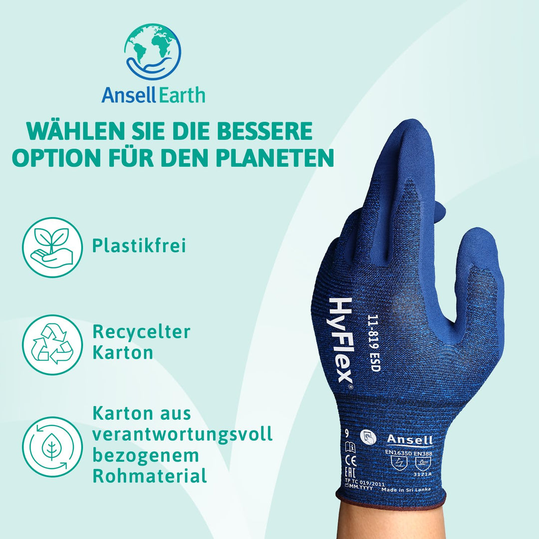 Ansell HyFlex 11-819 Dünne Arbeitshandschuhe, Rutschfeste Nitril-Beschichtung, Schutzhandschuhe vor