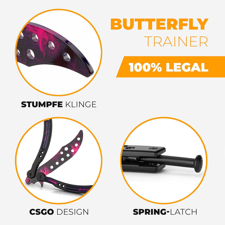 MAJESTY FOREST® Butterfly Trainer im CSGO-Stil – Edelstahl Balisong Trainer mit stumpfer Übungskling
