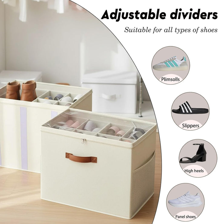Verstellbare Schuh-Aufbewahrungsbox mit transparenter Oberseite, faltbarer Schuh-Organizer mit Trenn