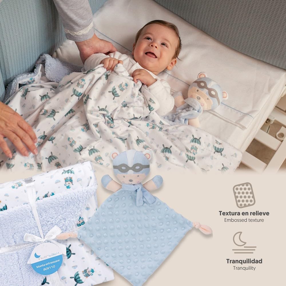 Baby-Geschenkset: Blauer Decke "Paracaidista" mit doudou