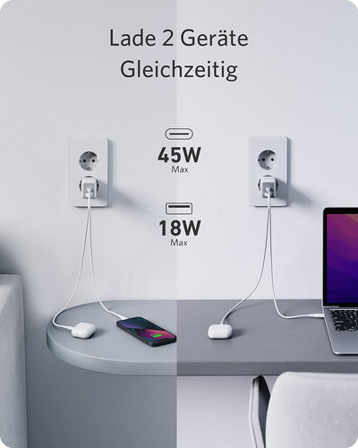 Anker USB C Ladegerät, Kompaktes 65W 2-Port Netzteil, Geeignet für MacBook Pro/Air, iPad Pro, Galaxy