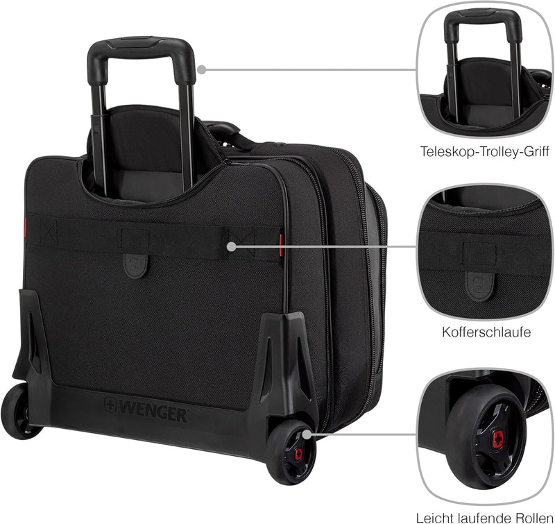 WENGER Potomac 2-TLG Laptop Trolley für Notebook bis 17 Zoll, herausnehmbare Laptoptasche 15 Zoll, 2