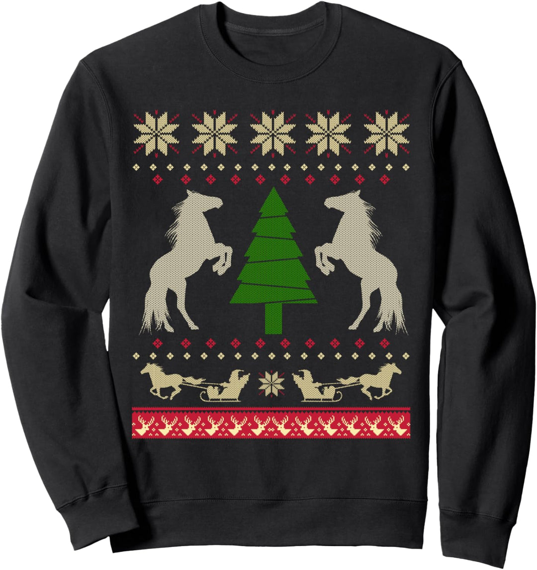 Pferde Ugly Christmas Weihnachtsfeier Motiv Tannenbaum Sweatshirt
