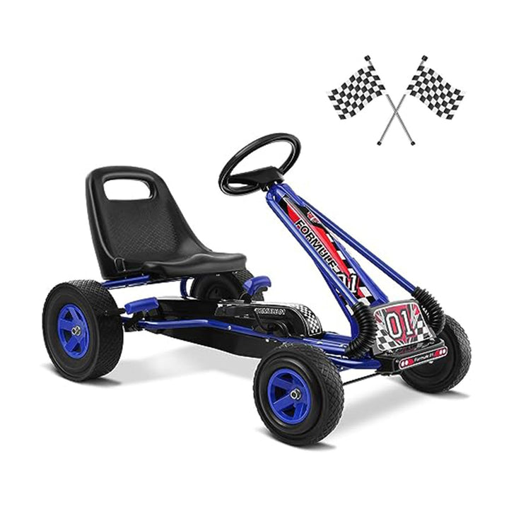 GOPLUS Gokart ab 3-8 Jahre, Kinderfahrzeug mit Verstellbarem Sitz, Tretauto aus Gummireifen, Flexibl