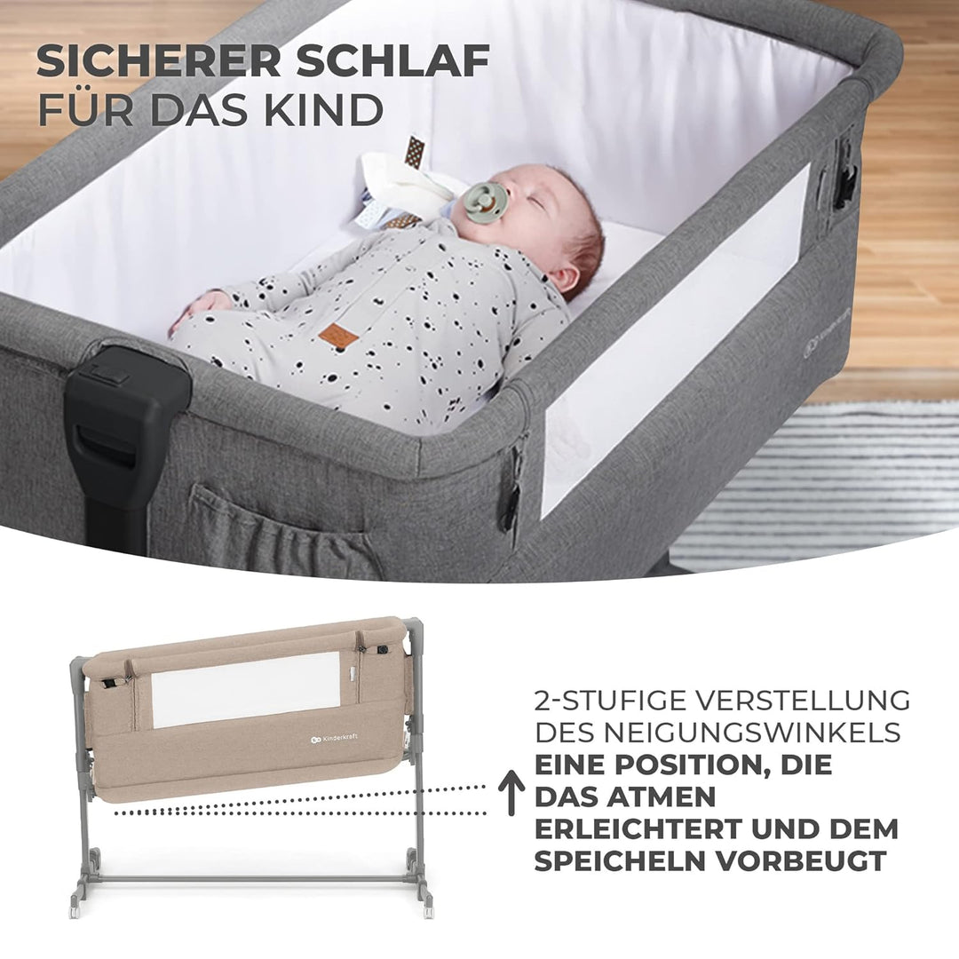 Kinderkraft NESTE GROW 3 in 1 Babybett, Beistellbett baby, Kinderbett ab Geburt für 2 Jahre, mit Mat
