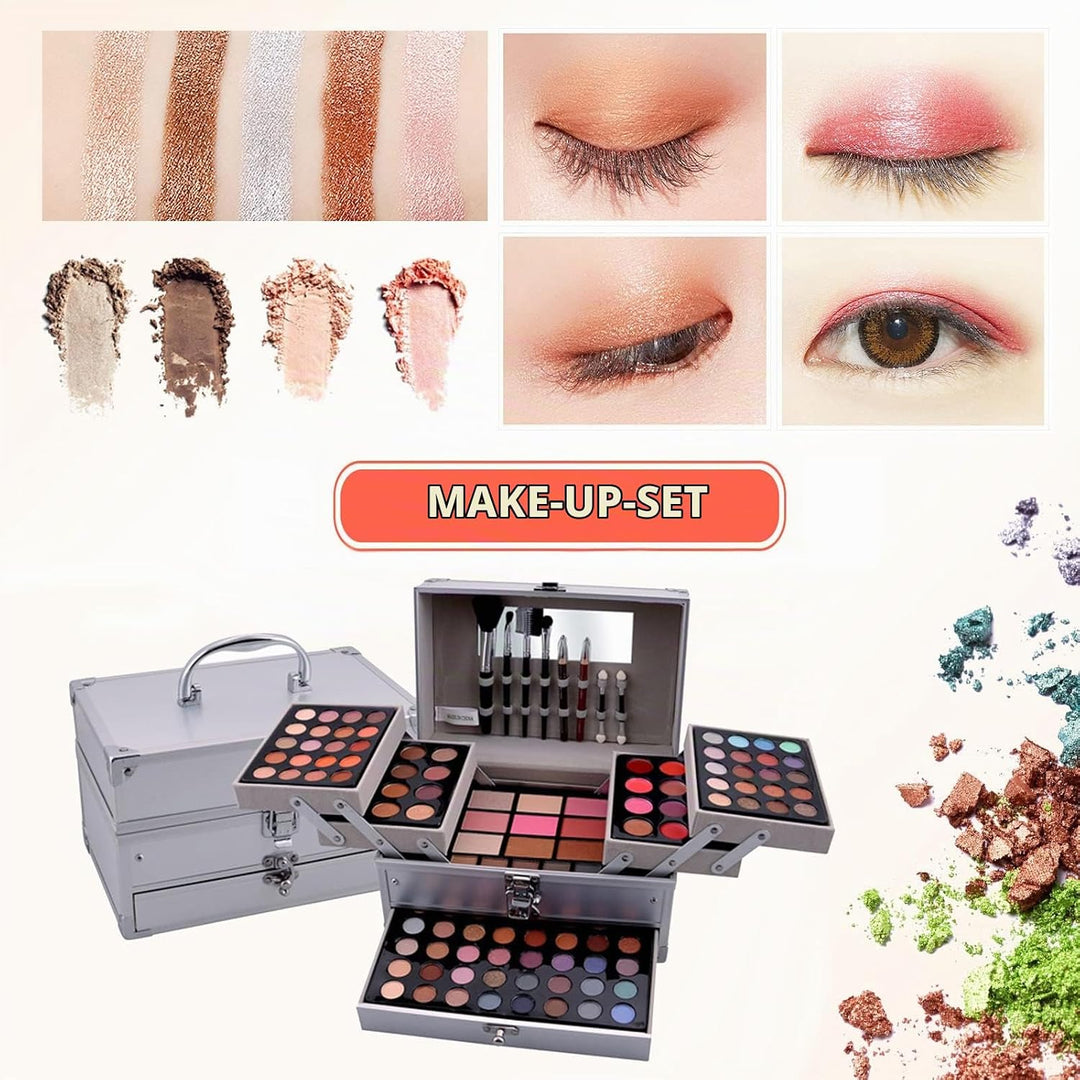 JasCherry Schminkkoffer Multifunktions Schmink Kosmetik Make-up Set mit Lipgloss, Lidschatten, Blush