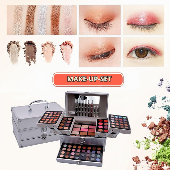 JasCherry Schminkkoffer Multifunktions Schmink Kosmetik Make-up Set mit Lipgloss, Lidschatten, Blush
