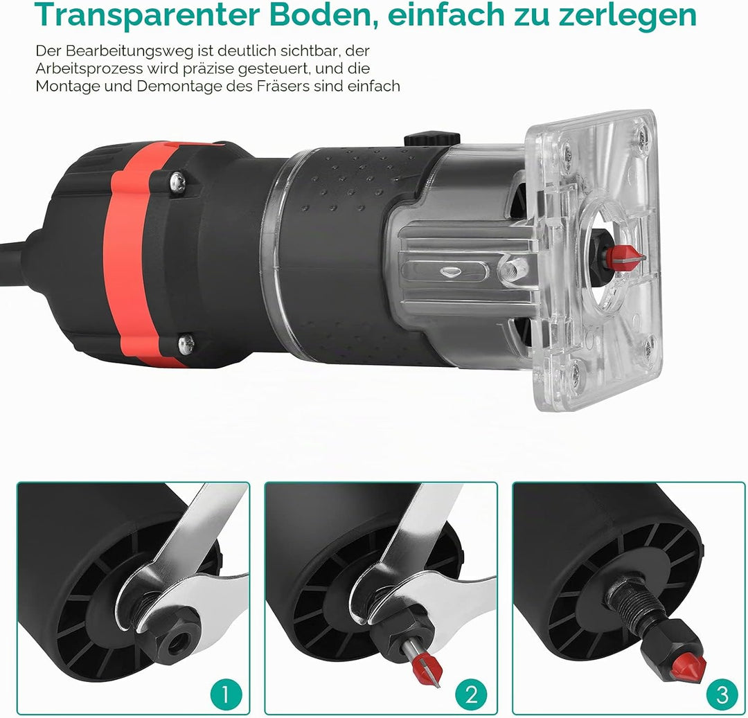 Yontwe Kompaktes Holz Router Werkzeug Tragbarer Handrouter Holzbearbeitung mit 15 Stück Router Bits