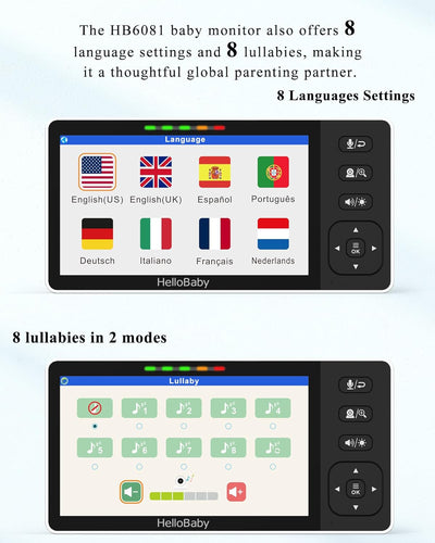 HelloBaby Babyphone mit Kamera, 5,5 Zoll Geteilter 720P Bildschirm,ohne WLAN, 320° Schwenken-120° Ne