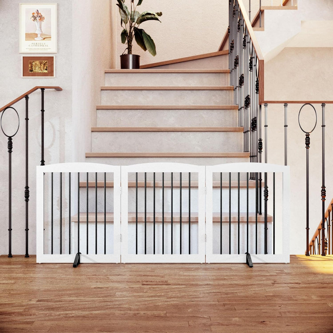 Absperrgitter Hund,Hundegitter für Wohnung Garten ohne Bohren aus Metal Holz,Freistehendes Hundeabsp