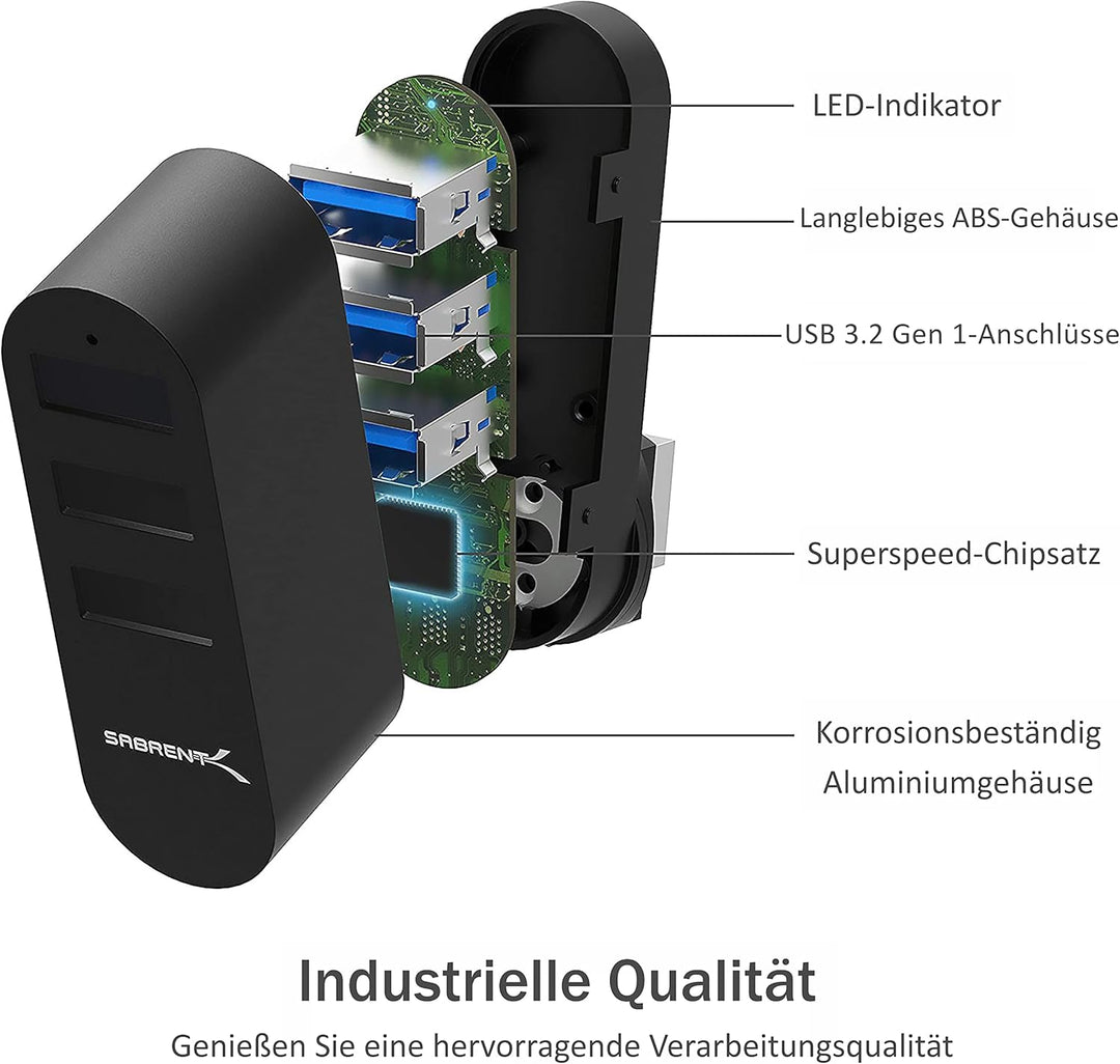 SABRENT Premium 3 Port Aluminium Mini USB 3.0 Hub [um 90 ° / 180 ° drehbar] (HB-R3MB) 3 port Schwarz