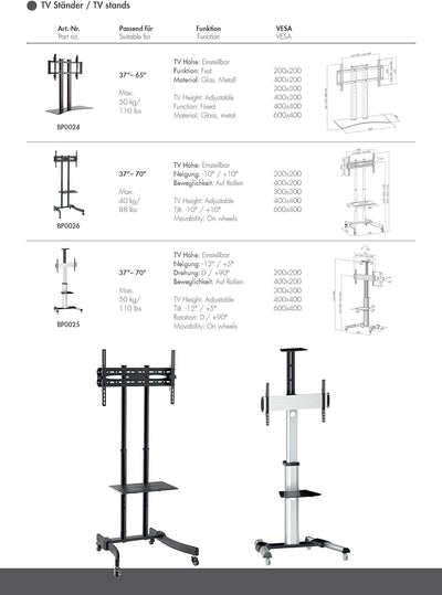 LogiLink BP0025 - Profi TV-Halterung / TV-Ständer auf Rollen mit Höhenverstellung für 37-70 Zoll (LC