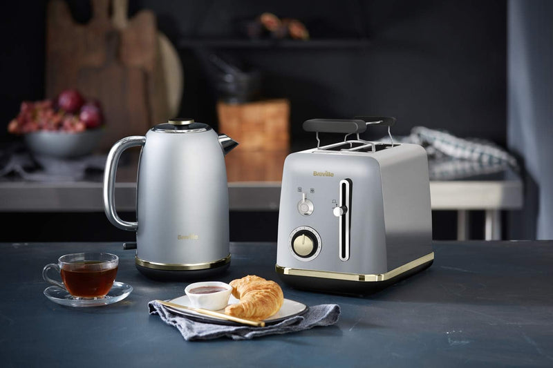 Breville Toaster für 2 Scheiben mit Brötchenaufsatz | Mostra-Kollektion | Mondscheinsilber mit Golda