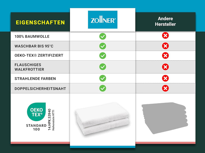 ZOLLNER 2er Set Duschtücher, Badehandtücher, 70x140 cm, Baumwolle, weiss 2er Set Weiss, 2er Set Weis