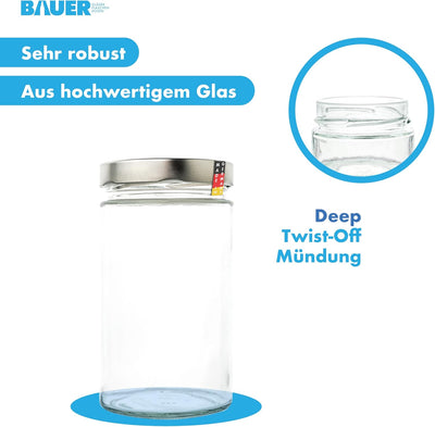 flaschenbauer.de - 6er Set Gewürzgläser Set 154ml - TO 58 Deep Mündung, Silberne Deckel - Ideal für
