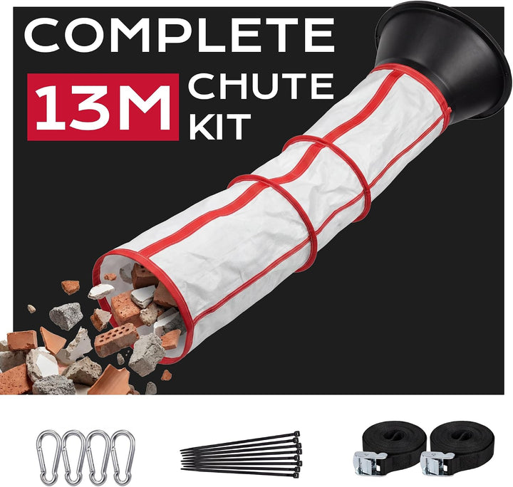 Flexible Schuttrutsche 13m | Bauschuttrutsche mit Einfülltrichter 13 m, 13 m