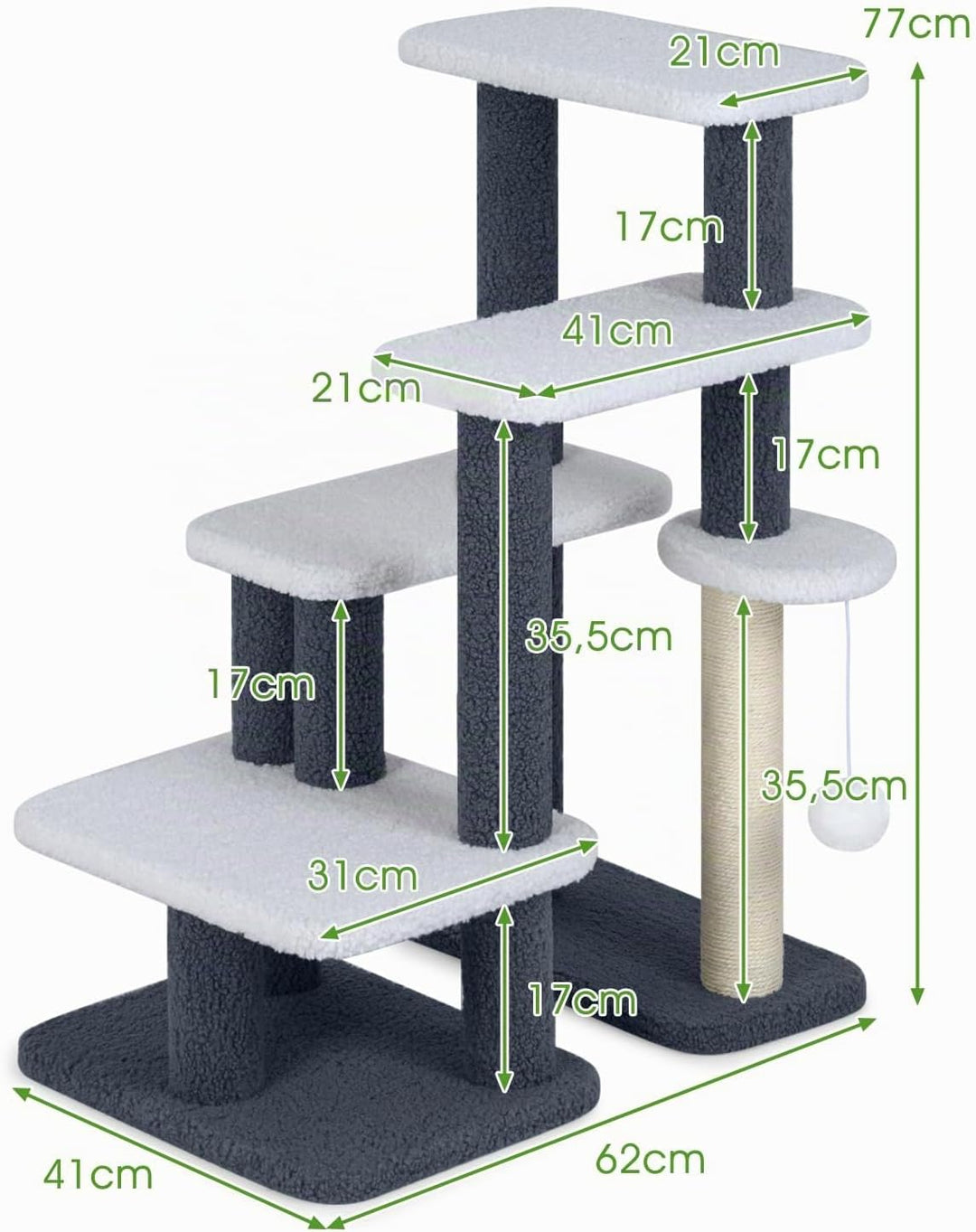 GOPLUS Katzentreppe 4-stufige, 2 in 1 Kratzbaum Hundetreppe mit Sisal-Kratzpfosten, 4 grosse Plattfo
