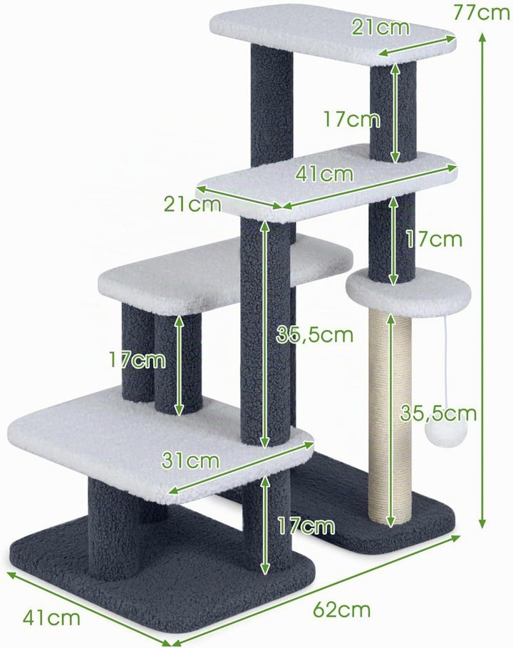 GOPLUS Katzentreppe 4-stufige, 2 in 1 Kratzbaum Hundetreppe mit Sisal-Kratzpfosten, 4 grosse Plattfo