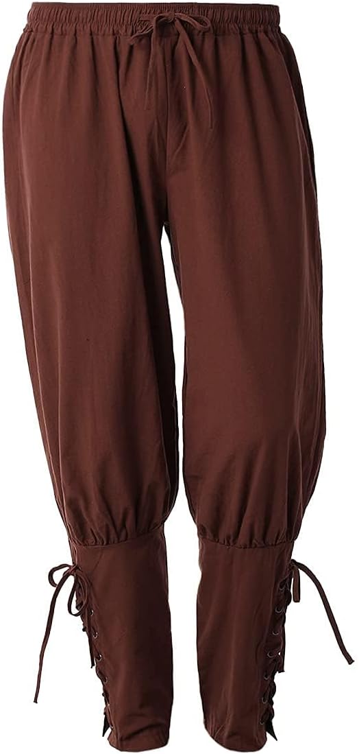 COSDREAMER Herren Mittelalterhose Wikinger Piraten Kostümhose Braun XXL XXL Braun, XXL Braun