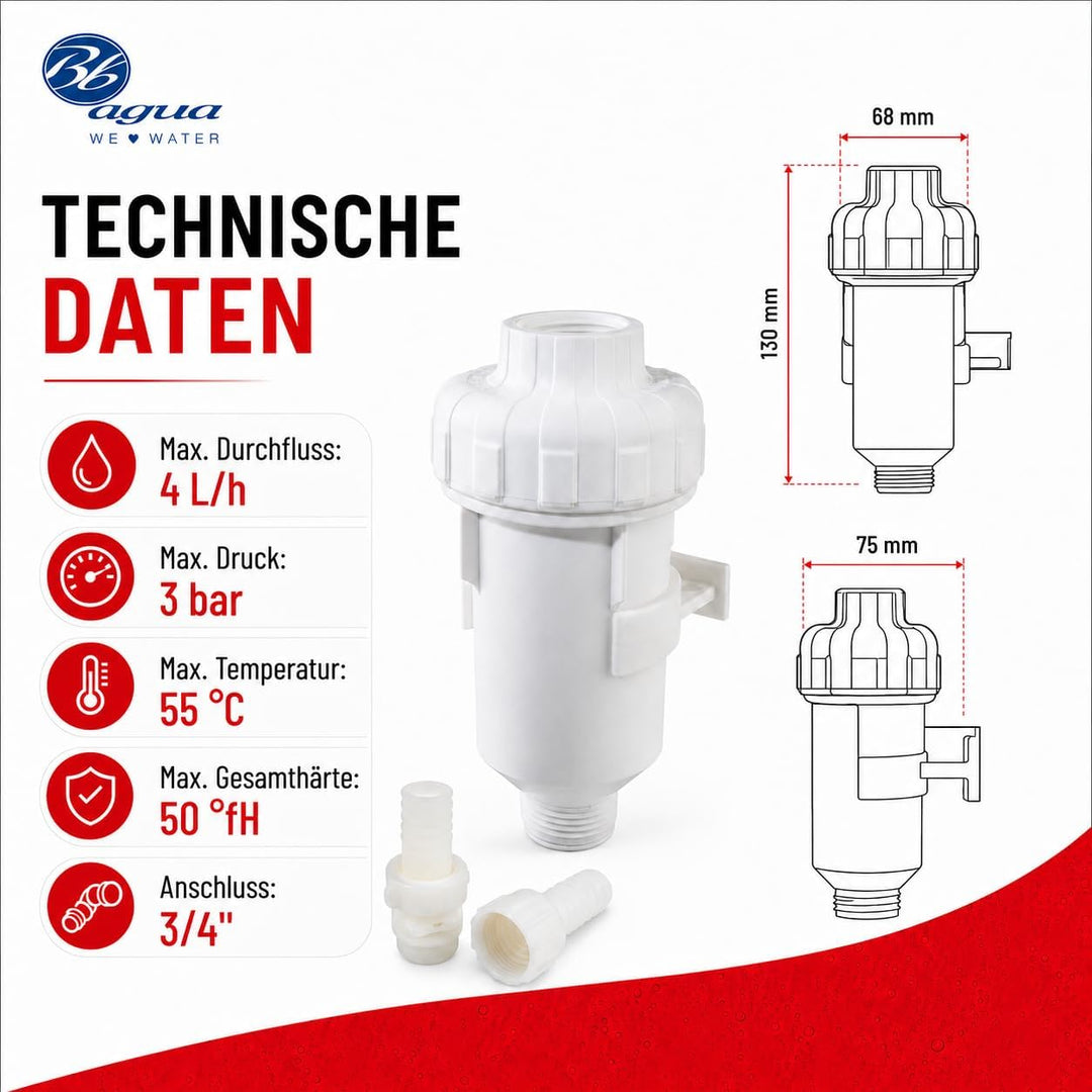 Neutraler Acid-Filter. Neutralisiert Säure-Kondensat, verlängert die Lebensdauer und reduziert die W