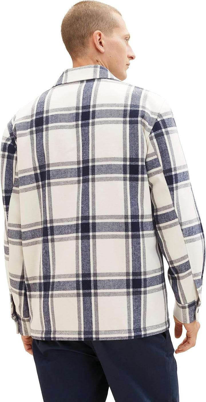 TOM TAILOR Herren Flanell Karo-Jacke mit Teddyfell im Innenfutter M 32517-beige Wool Check, M 32517-