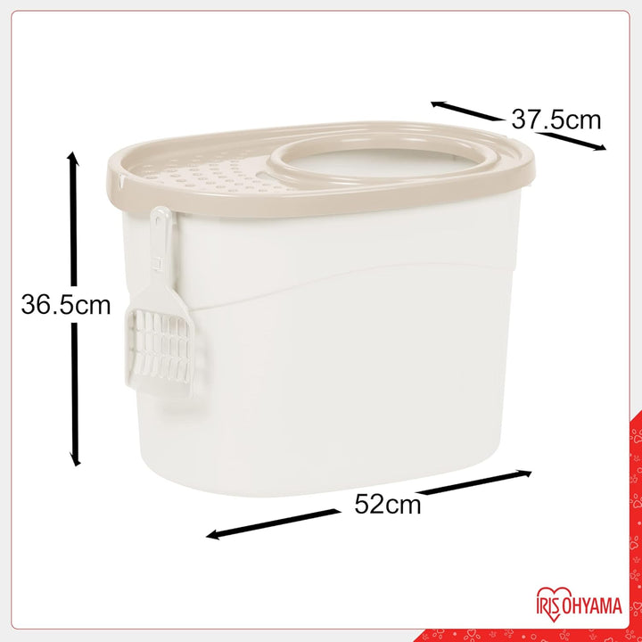 Iris Ohyama Katzenklo mit Schaufel, bis 7 kg, Weiss/Beige, mit Deckel, Katzentoilette, leicht reinig