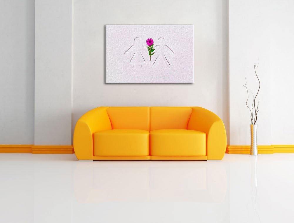 Strichmännchen mit Blume schwarz/weiss Format: 100x70 auf Leinwand, XXL riesige Bilder fertig gerahm