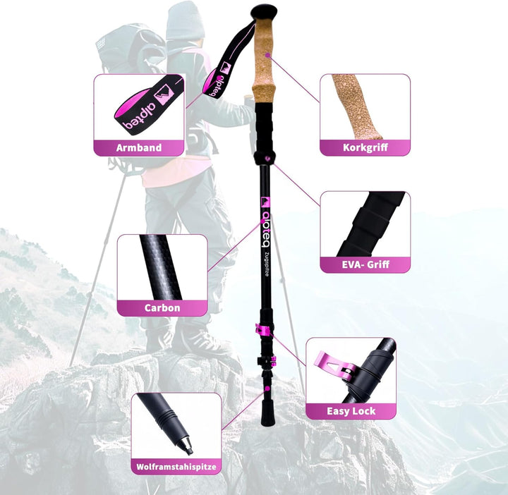Alpteq Carbon Wanderstöcke Teleskop – Ultraleichte Trekkingstöcke Kohlenstofffaser &amp; Aluminium für D